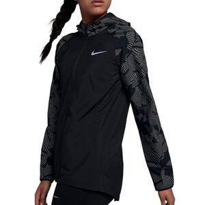 Nike Womens Night Flash Essential Hooded Jacket Black Reflective Size Small